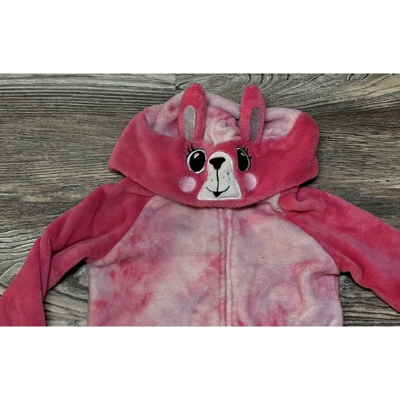 PL Sleep Girls Size 6 Pink Plush Zip front Hooded Llama Bunny One Piece Animal - Picture 2 of 3